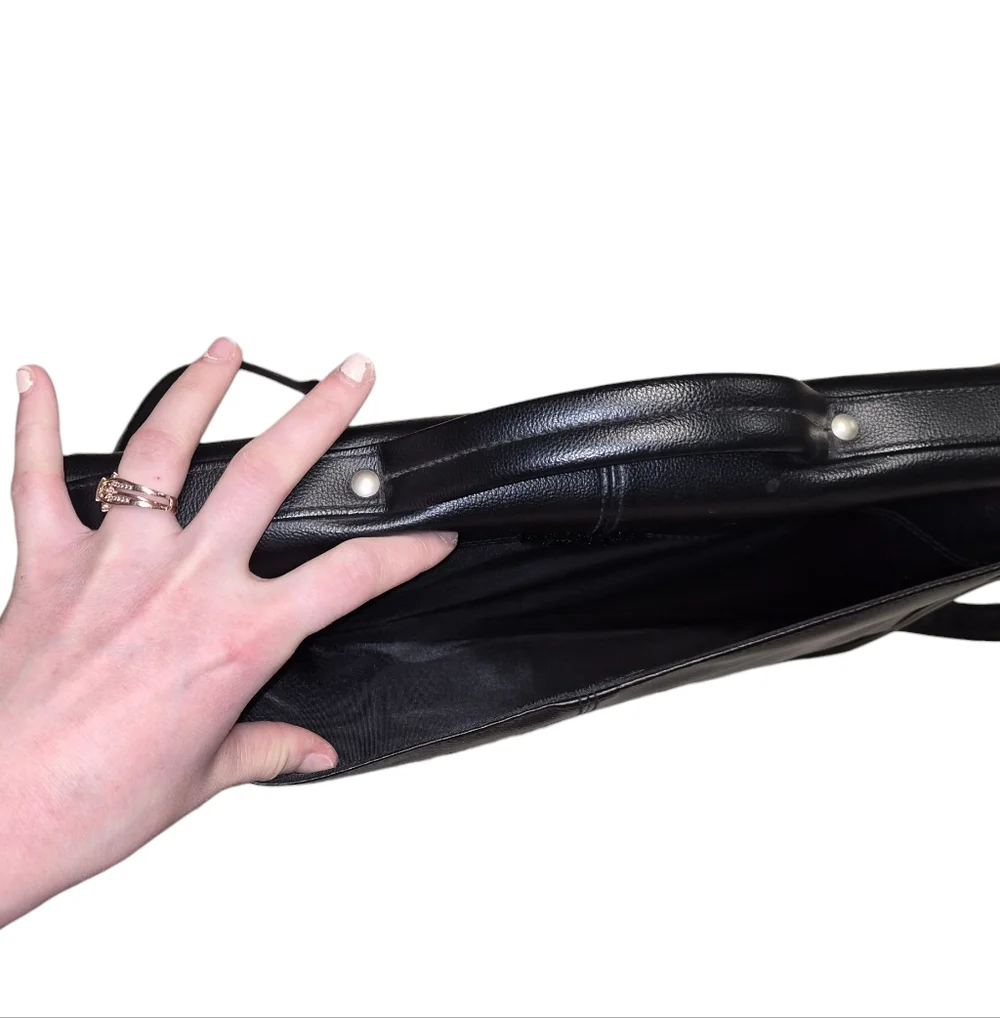 Black Faux Leather Messenger Bag Crossbody Briefcase Style